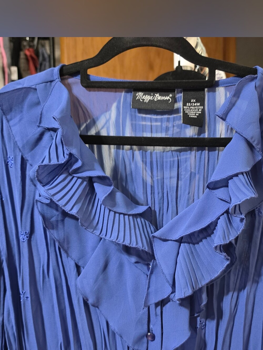 MAGGIE BARNES Cobalt Blue Ruffled Blouse